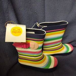 Toddler Girls Sun Squad Rain Rubber Boots Sz Medium 7/8 Striped NEW